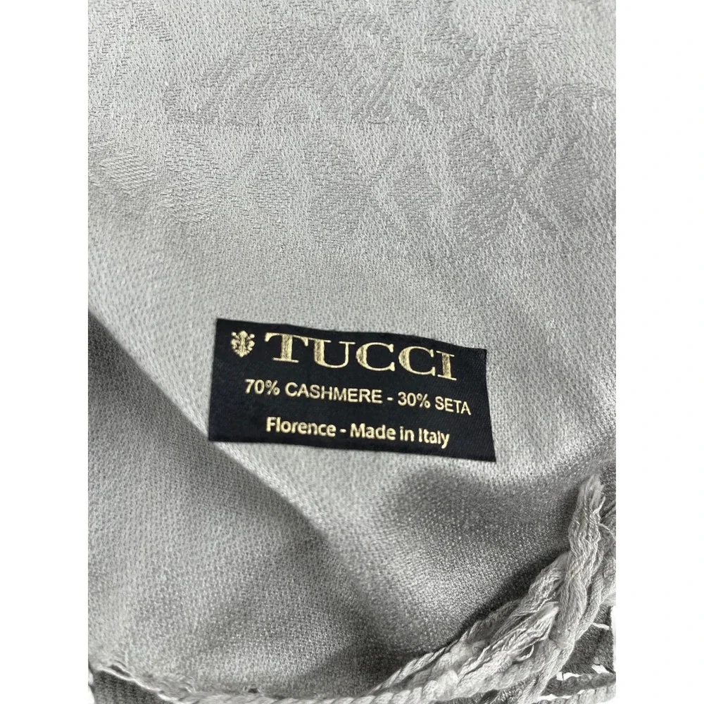 TUCCI Cashmere Seta Blend‎ Scarf Shawl Ombre Gray White Fringed Made in Italy